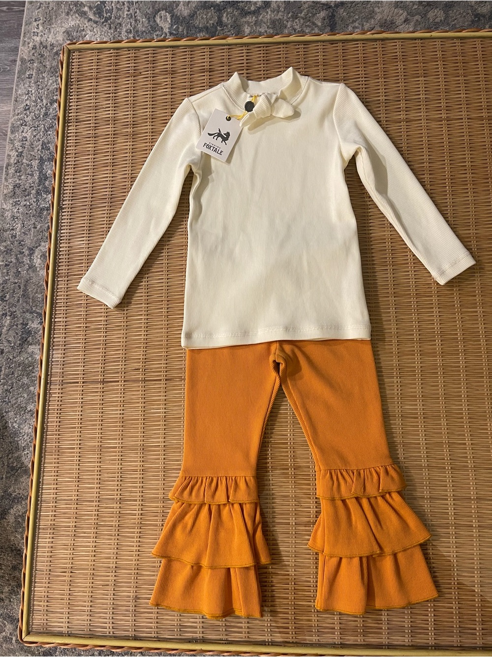 Finding Foxtale Kids Cream Top & Mustard Ruffle Flare Pants 2 pc Set NWT